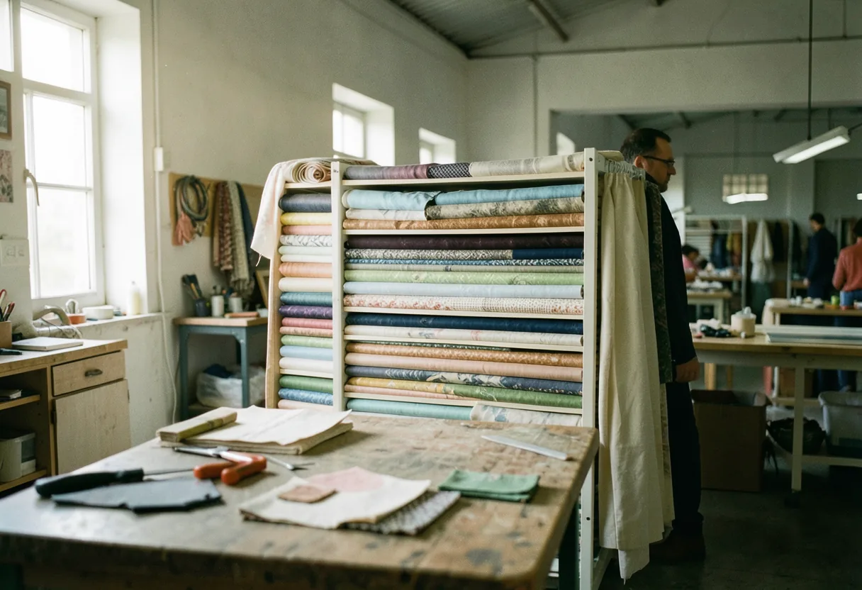 Bright workshop, natural light, workers crafting, ethical manufacturing, step-by-step sourcing guide